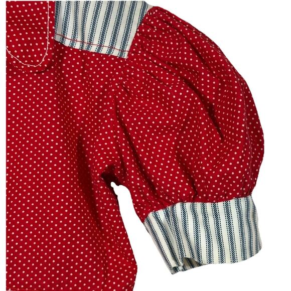 Vintage Girls Dress 8 Red White Blue USA 1970s Retro Mod Short Sleeve Polka Dot - Picture 3 of 9